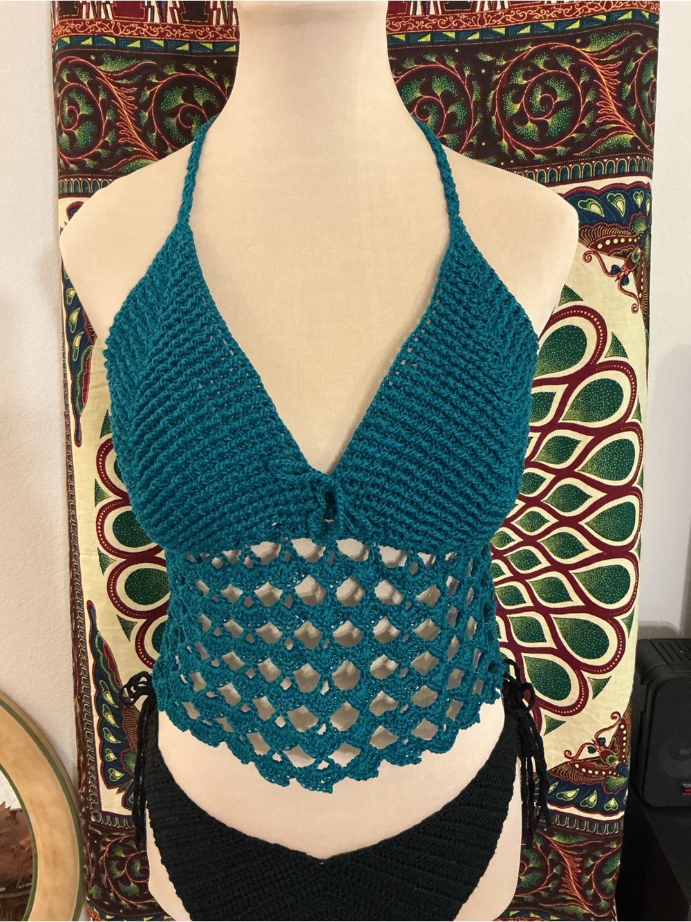 Teal Crochet Halter  / Bikini Top — Handmade Crop Top